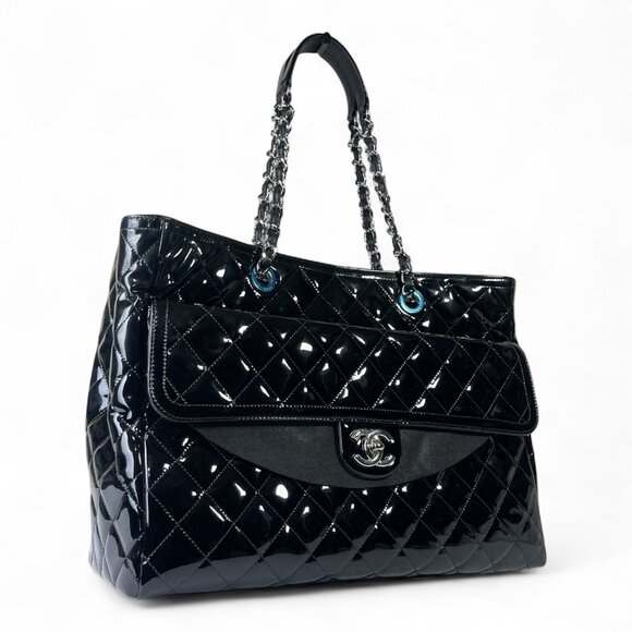 CHANEL Patent Quilted Leather Coco Shine Shopping Tote Large CC Chain Bag - Picture 4 of 16
